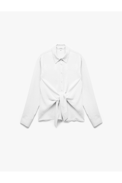 Koton Aerobin Fabric Long Sleeve Satin Shirt with Front Tie Detail