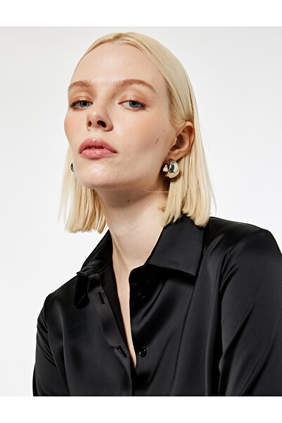 Koton Cămașă din satin cu mânecă lungă cu guler clasic