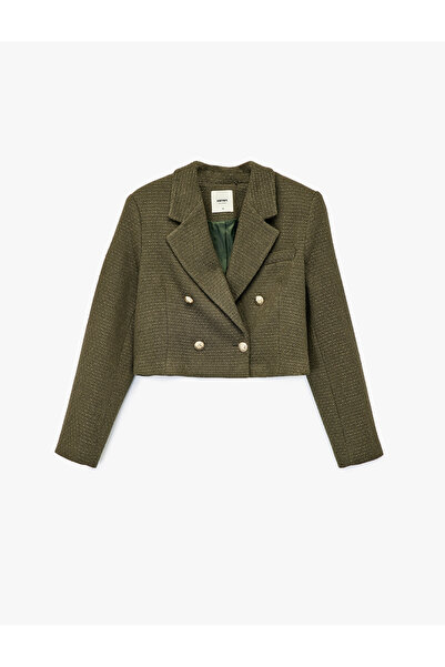 Koton Uzun Kollu Kruvaze Tüvit Crop Blazer Ceket