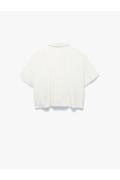 Koton Linen Blend Short Sleeve Classic Collar Crop Shirt