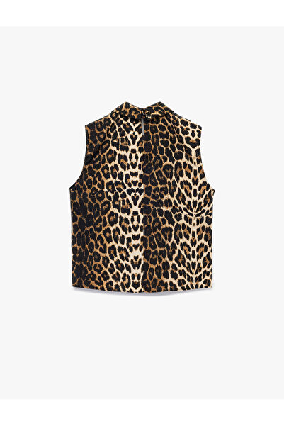 Koton Stand Collar Sleeveless Leopard Print Blouse