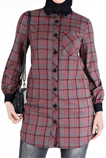 Alvina BUTTONED POCKET DETAILED PLAID TUNIC 42359
