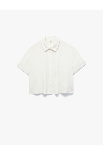 Koton Linen Blend Short Sleeve Classic Collar Crop Shirt