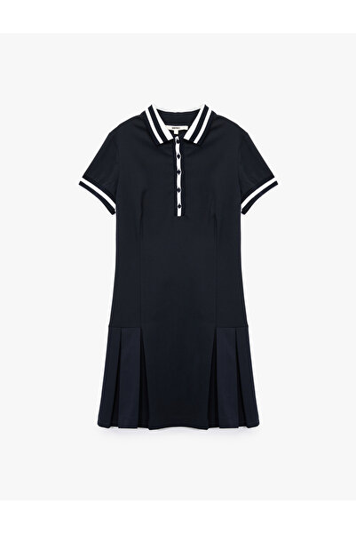 Koton Yarım Düğmeli Pileli Kısa Kollu Mini Polo Yaka Elbise