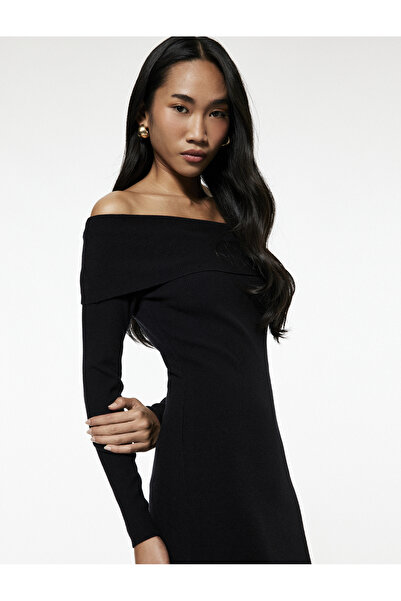 Koton Uzun Kollu Omzu Açık Uzun Triko Elbise