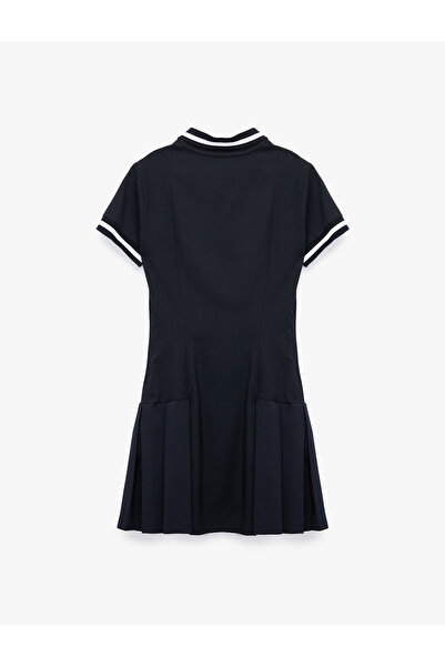 Koton Yarım Düğmeli Pileli Kısa Kollu Mini Polo Yaka Elbise