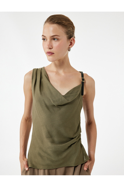 Koton Linen Blend Accessory Detailed Degaje Collar Sleeveless Blouse