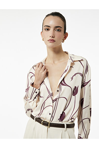 Koton Comfortable Fit Long Sleeve Floral Pattern Satin Shirt