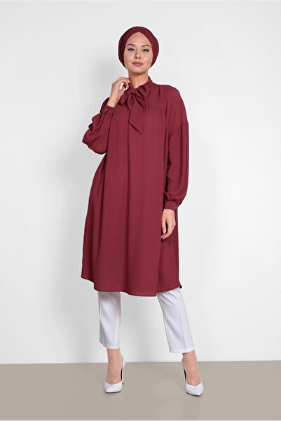 Alvina Lace-Up Tunic with Balloon Sleeves and Collar 4111