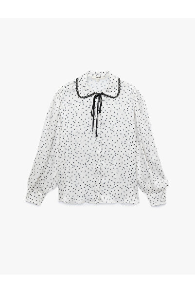 Koton Uzun Kollu Bağlama Yaka Detaylı Puantiyeli Şifon Gömlek