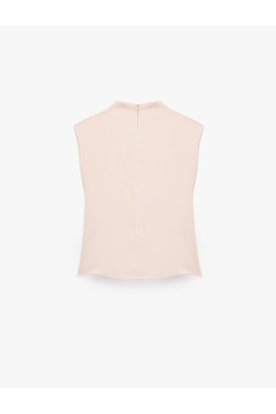 Koton Κρεπ υφασμάτινο καπάκι μανίκια Όρθιος γιακάς Λεπτομερής μπλούζα με κόμπο