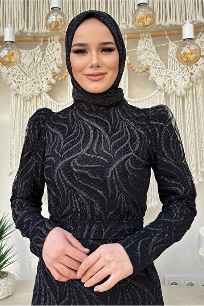 TRENDTESETTÜR فستان سهرة أسود فضي نسائي T 0411