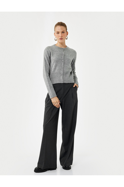 Koton Buttoned Long Sleeve Crew Neck Knitwear Cardigan