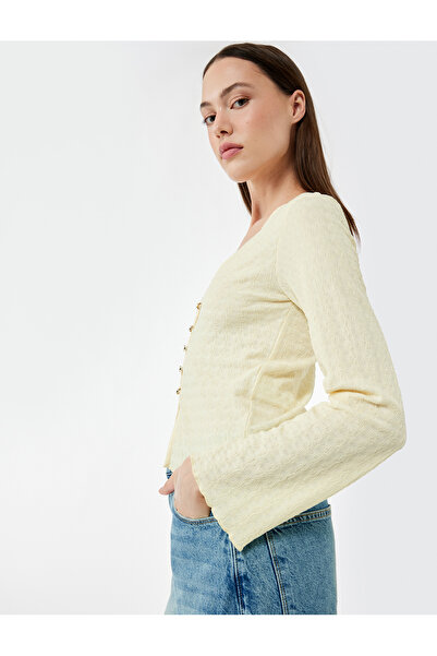 Koton Düğmeli Uzun Kollu V Yaka Slim Fit Bluz