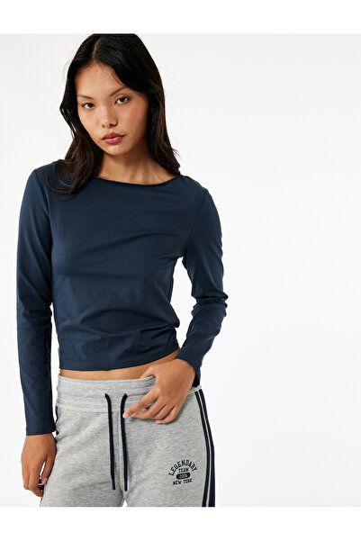 Koton Μακρυμάνικο μπλουζάκι με λαιμόκοψη βαμβακερό Slim Fit Basic