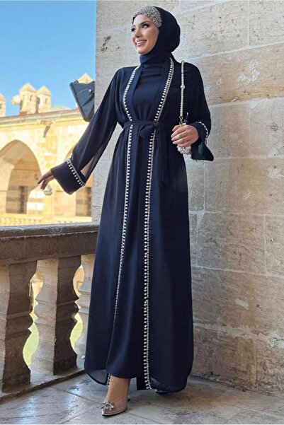TRENDTESETTÜR Women's Navy Blue (K. Navy Blue) Abaya Suit with Belt t 3948