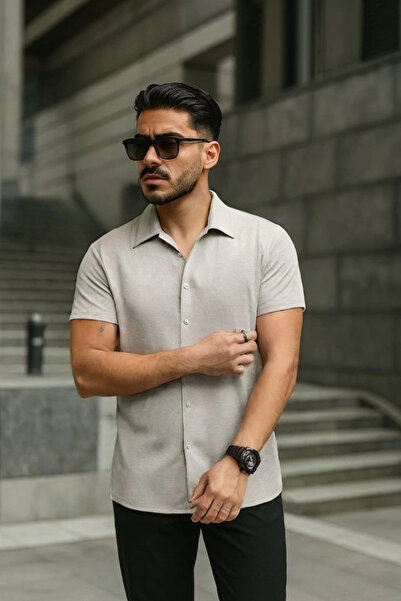 Bijuterria Men's Short Sleeve Knitted Fabric Cotton Shirt