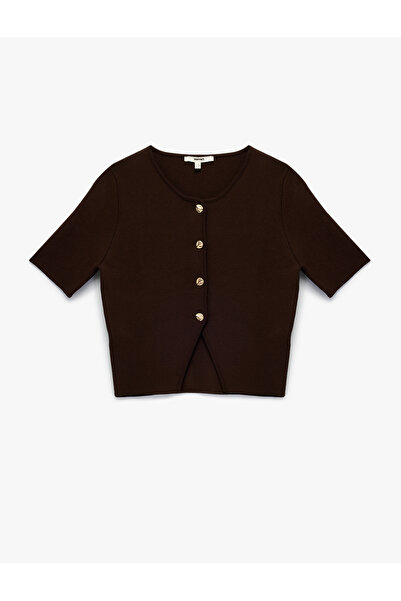 Koton Ασύμμετρη κοντομάνικη ζακέτα με κουμπιά με λαιμόκοψη