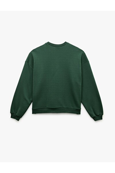 Koton Γυναικείο φούτερ με ανακλινόμενο εμπριμέ πράσινο 6Wal10138Ik