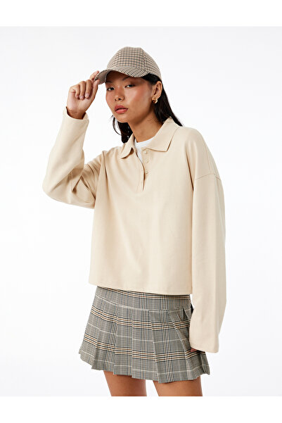 Koton Άνετο μακρυμάνικο μπλουζάκι με γιακά πόλο με κουμπιά