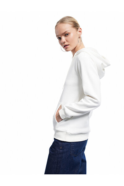 Koton Φούτερ με κουκούλα με τρία κλωστές με λεπτομέρεια τσέπης καγκουρό με στάμπα γάτας