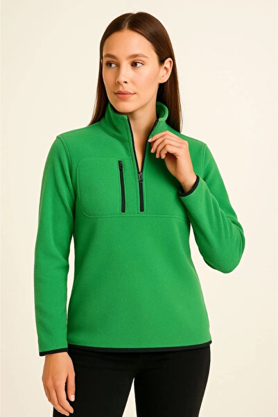 Generic Brand Polar Sweater – Stand-Up Collar, Half Zipper, Zippered Chest Po...