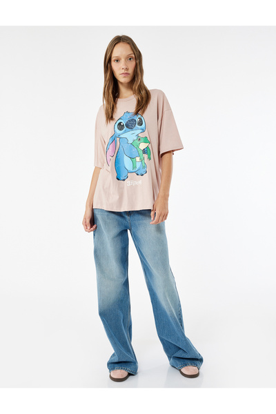 Koton Μπλουζάκι με κοντό μανίκι με στάμπα με άδεια χρήσης Stitch