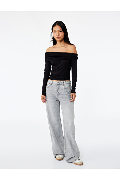 Koton Μπλουζάκι από βισκόζη με μακρύ μανίκι με ανοιχτό ώμο