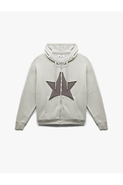 Koton Φούτερ με φερμουάρ μεγάλου μεγέθους με κουκούλα με αστέρια με τσέπη καγκουρό