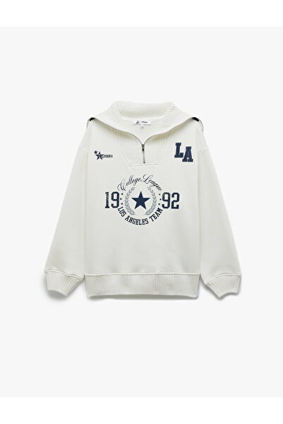 Koton Φούτερ με θέμα το κολέγιο με μισό φερμουάρ και εκτύπωση