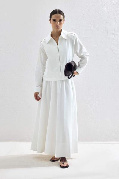 Hooopstore Beli Lastikli Pamuklu Beyaz Etek