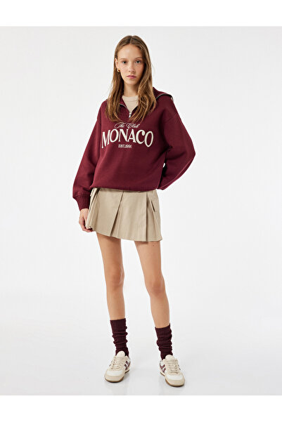 Koton Γυναικείο φούτερ με μισό φερμουάρ βαμβακερό μπορντό 6Wal10156Ik