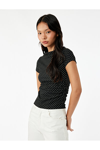 Koton Tricou cu mânecă scurtă cu guler înalt cu buline