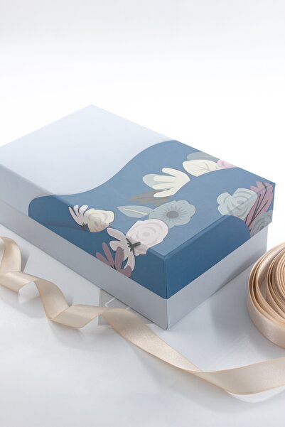 carton box Hediye Kutusu Çiçek desenli Kurdeleli | 23 X 13,5 X 7,6 Cm | Boş Karton Kutu, Şık Ve Renkli Tasarım