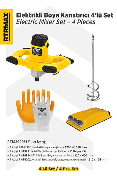 Rtrmax RTM3920SET Elektrikli Boya Karıştırıcı 4'lü Set - Eldiven-Boya Karıştı...