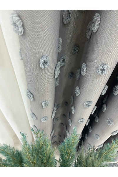 Brillant Gray Color Pompom Pufy Background Curtain 1/3 Sik Pleat