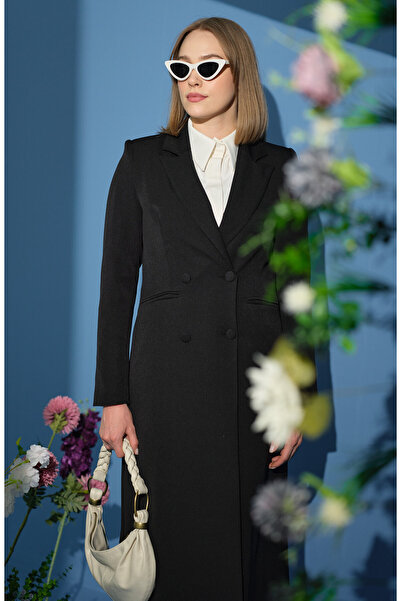 Fatma Atasoy سترة طويلة بالحجم الكامل باللون الأسود