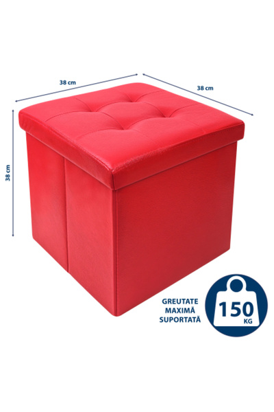 FizioTab FizioTab® Folding Stool with Storage Space, Eco-leather, 38x38x38 cm, Red