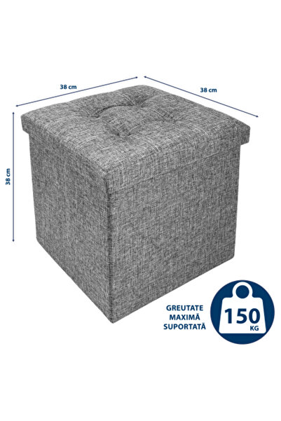 FizioTab FizioTab® Folding Stool with Storage Space, Eco-leather, 38x38x38 cm, Gray with white threads