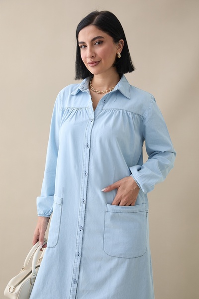 InStyle Mayra Robe Pocket Denim Dress – svetlomodré