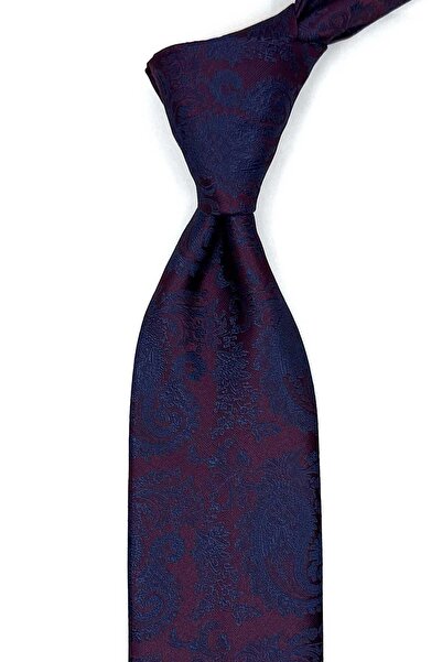 Kravatkolik Plum Paisley Pattern Classic Tie with Handkerchief Kk13127