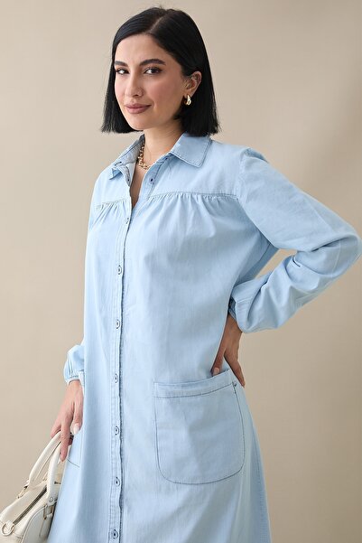 InStyle Mayra Robe Pocket Denim Dress – svetlomodré