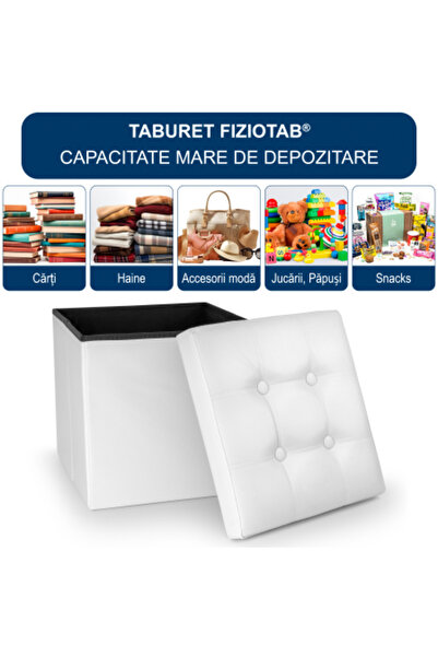 FizioTab FizioTab® Folding Stool with Storage Space, Eco-leather, 38x38x38 cm, White