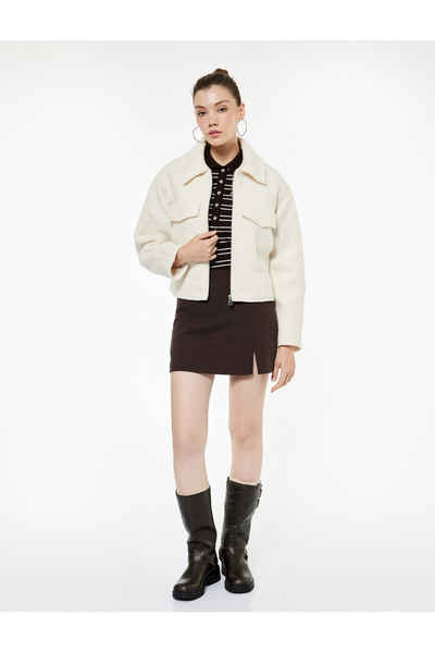 Koton Long Sleeve Zippered Shirt Collar Bomber Coat