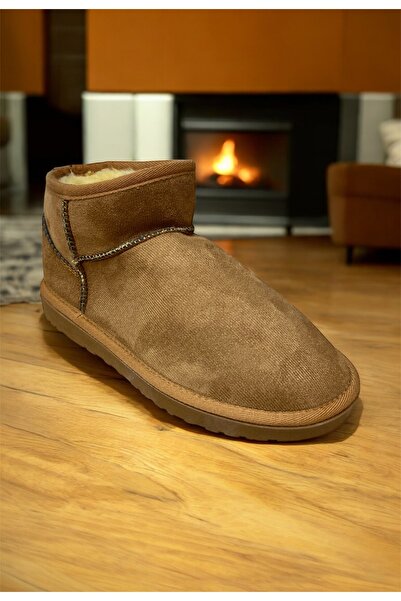 güneşayakkabı Kadın Süet İçi Kürklü İnce Taban Bilekte Kısa Ug Bot Taba