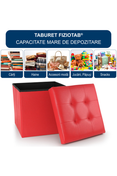 FizioTab FizioTab® Folding Stool with Storage Space, Eco-leather, 38x38x38 cm, Red