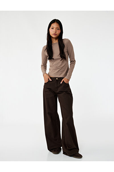 Koton Ασύμμετρο μπλουζάκι με λαιμόκοψη και αμάνικο μακρυμάνικο μπλουζάκι