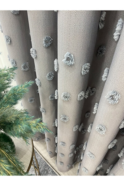 Brillant Gray Color Pompom Pufy Background Curtain 1/3 Sik Pleat