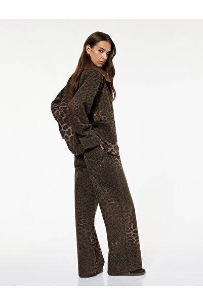 Koton Leopar Desenli Bol Kalıp Jean Pantolon - Loose Straight Fit Jean