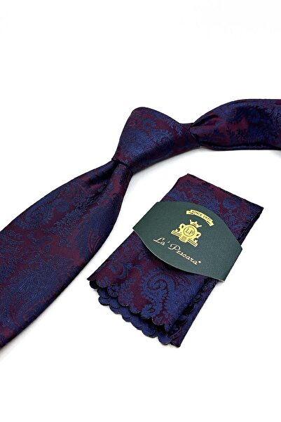 Kravatkolik Plum Paisley Pattern Classic Tie with Handkerchief Kk13127